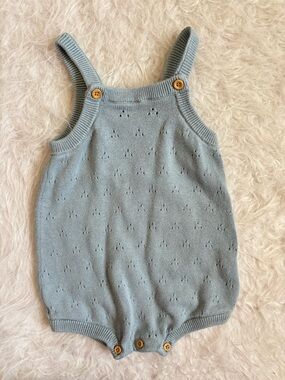 Little Planet Gender Neutral Baby Knit Bubble Romper in Light Blue